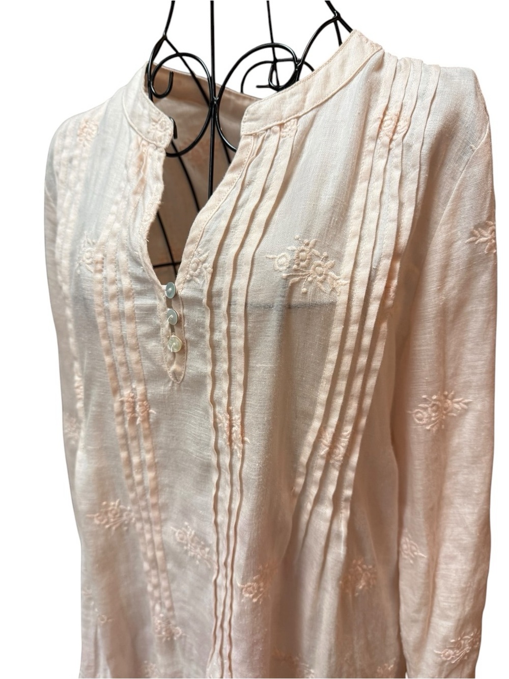 St Tropez West 100% Linen Pink Embroidered Tunic Top